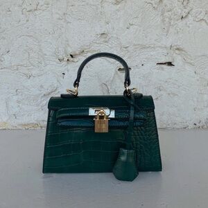 Princess Polly Mini Top Handle Bag Green Croc
